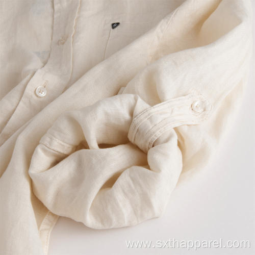 Women's Long Sleeve Top Blouse White Linen Shirt